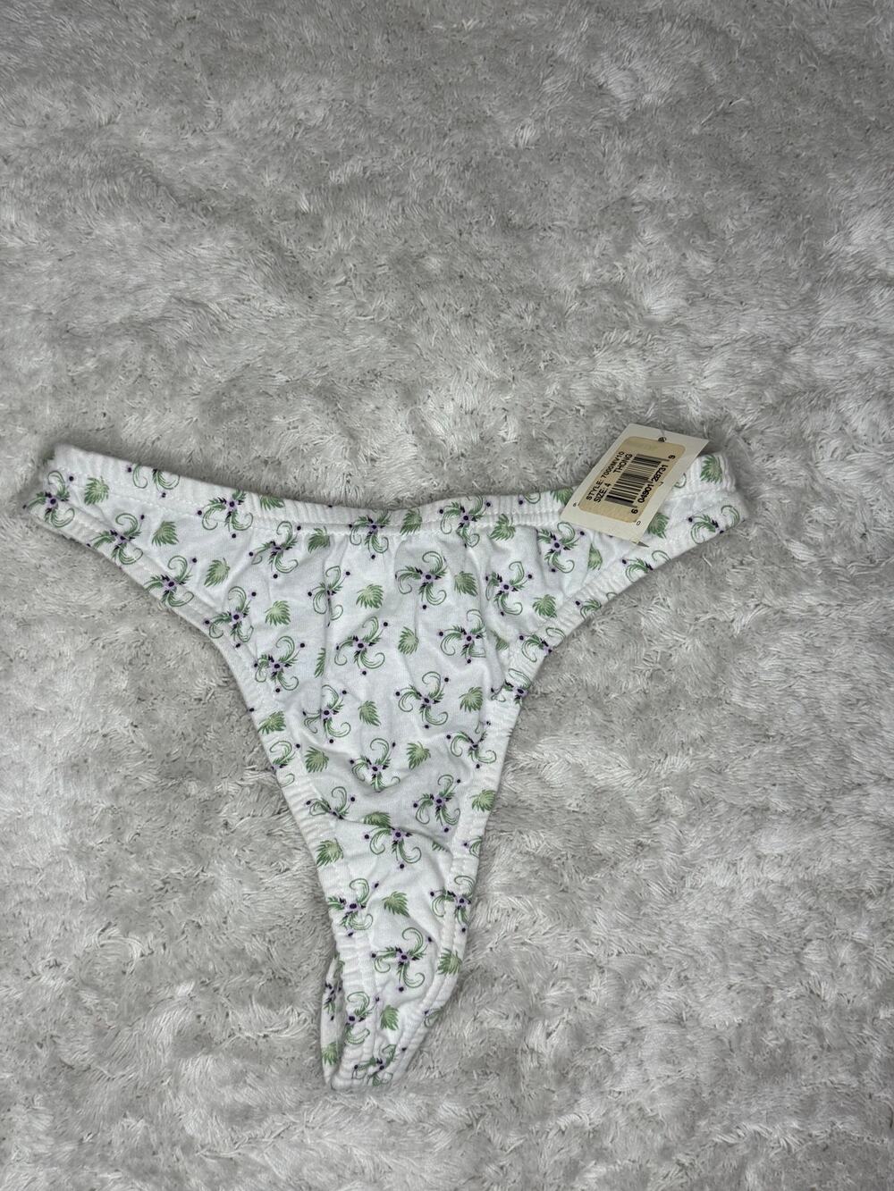Partners Intimates Floral Print Thong Panty Size 4 XS White Cotton NWT
